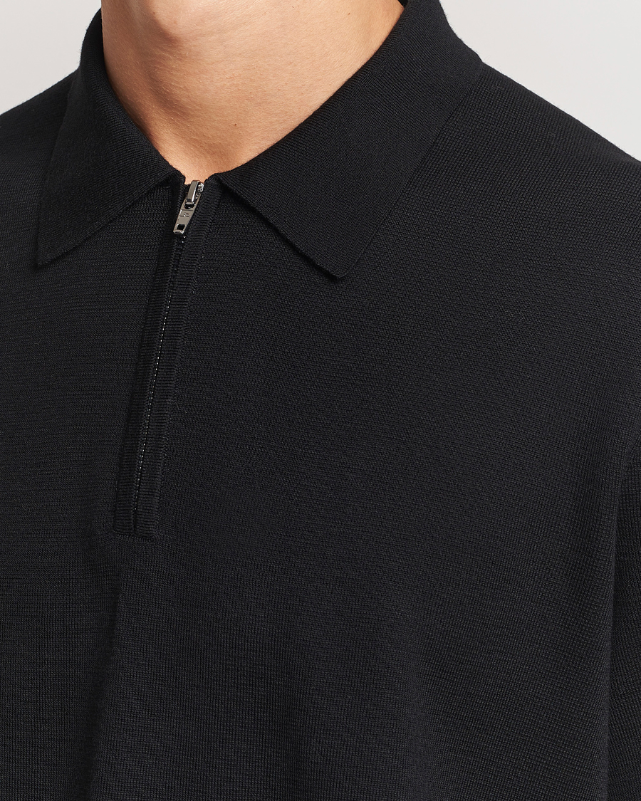 Men | Sweaters & Knitwear | J.Lindeberg | Tyler Quarter Zip Knit Polo Black