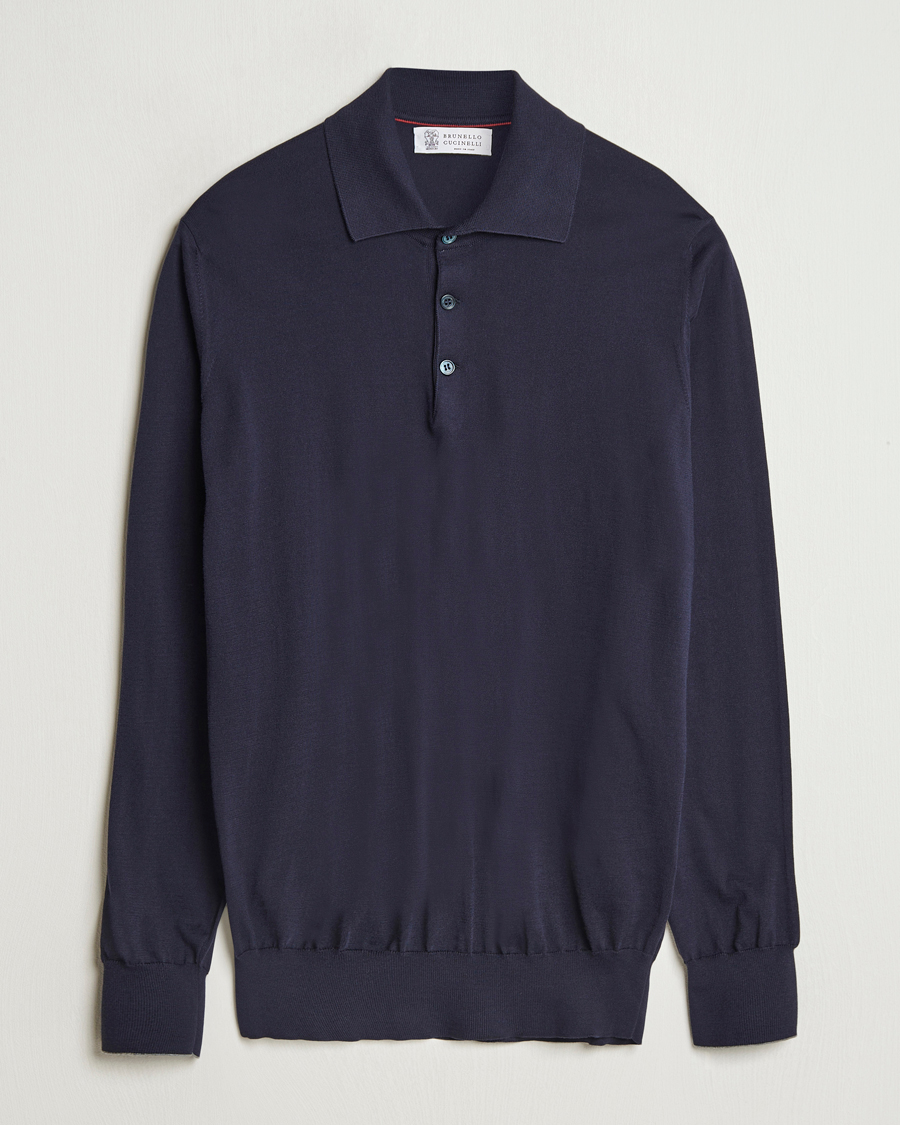 Men | Sweaters & Knitwear | Brunello Cucinelli | Long Sleeve Polo Navy