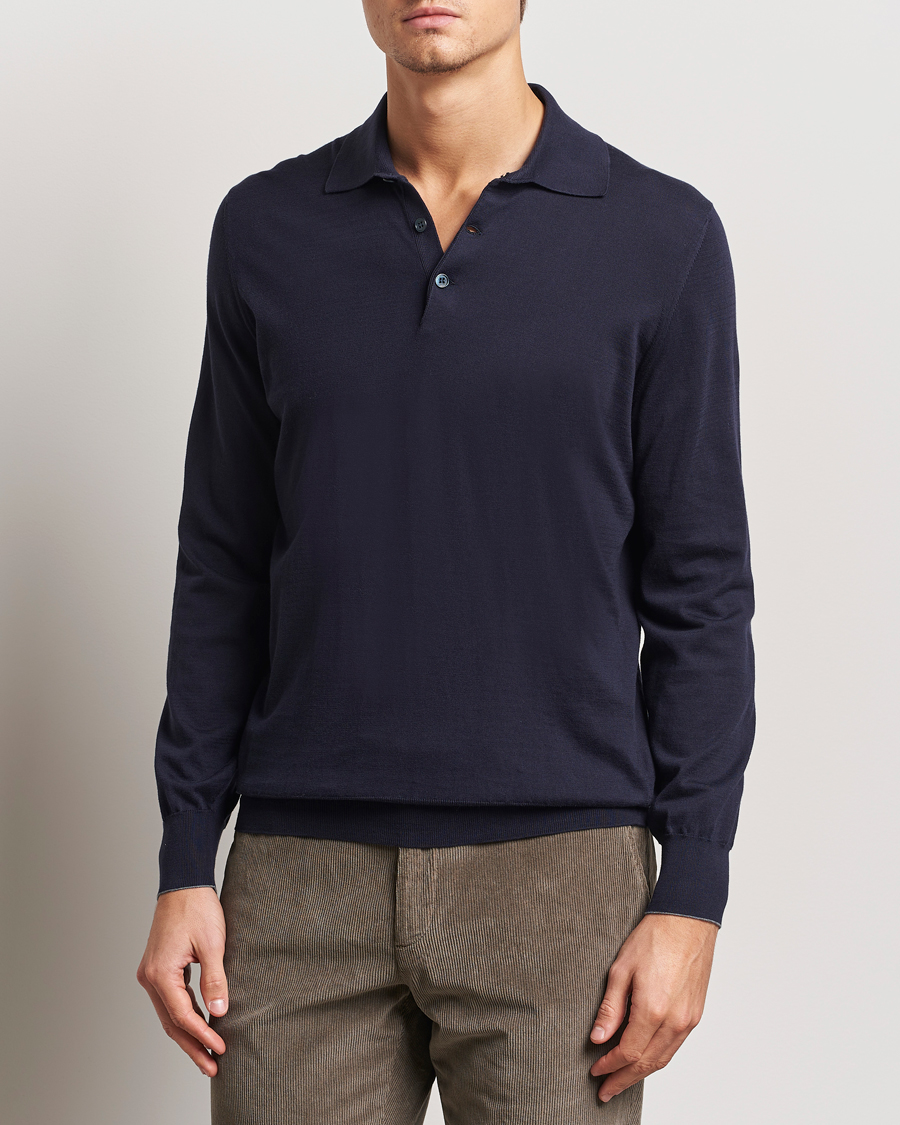 Men | Sweaters & Knitwear | Brunello Cucinelli | Long Sleeve Polo Navy