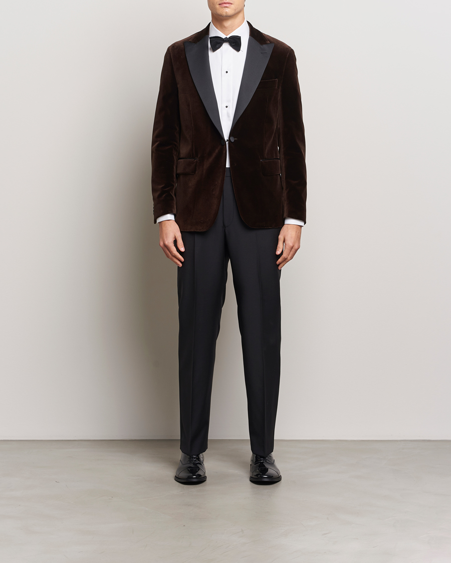 Men | Blazers | Oscar Jacobson | Frampton Velvet Tuxedo Blazer Brown
