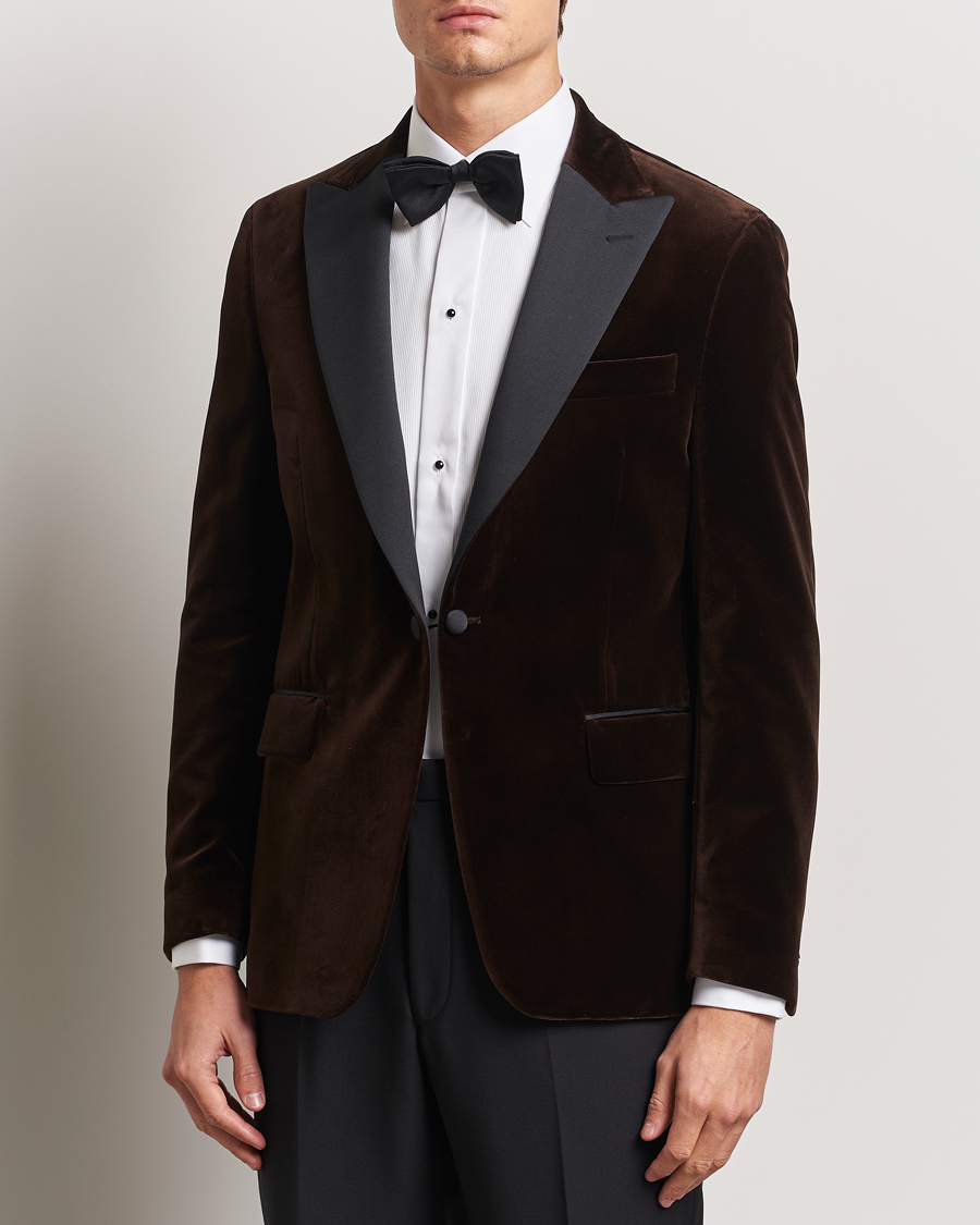 Men | Blazers | Oscar Jacobson | Frampton Velvet Tuxedo Blazer Brown