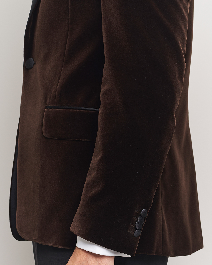 Men | Blazers | Oscar Jacobson | Frampton Velvet Tuxedo Blazer Brown