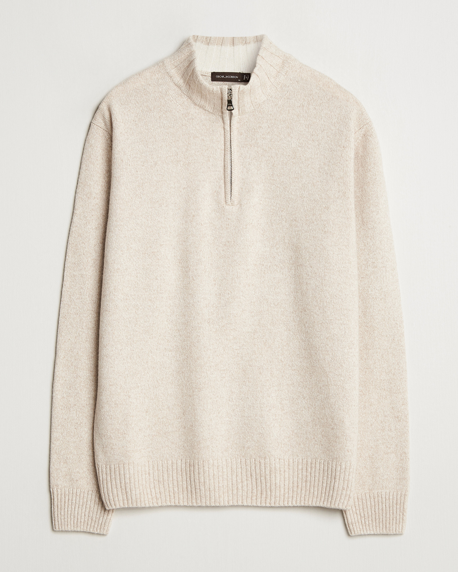 Men | Sweaters & Knitwear | Oscar Jacobson | Paul Wool/Cashmere Melange Half Zip Beige