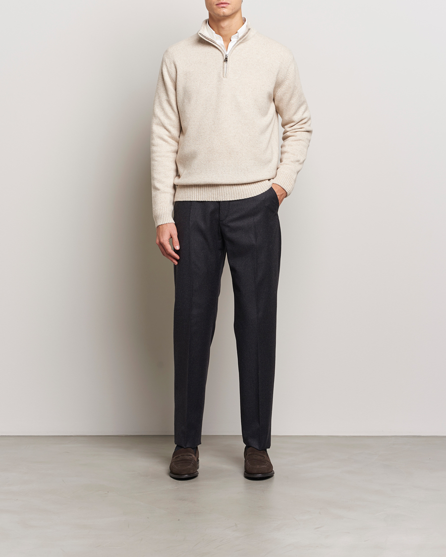 Men | Sweaters & Knitwear | Oscar Jacobson | Paul Wool/Cashmere Melange Half Zip Beige