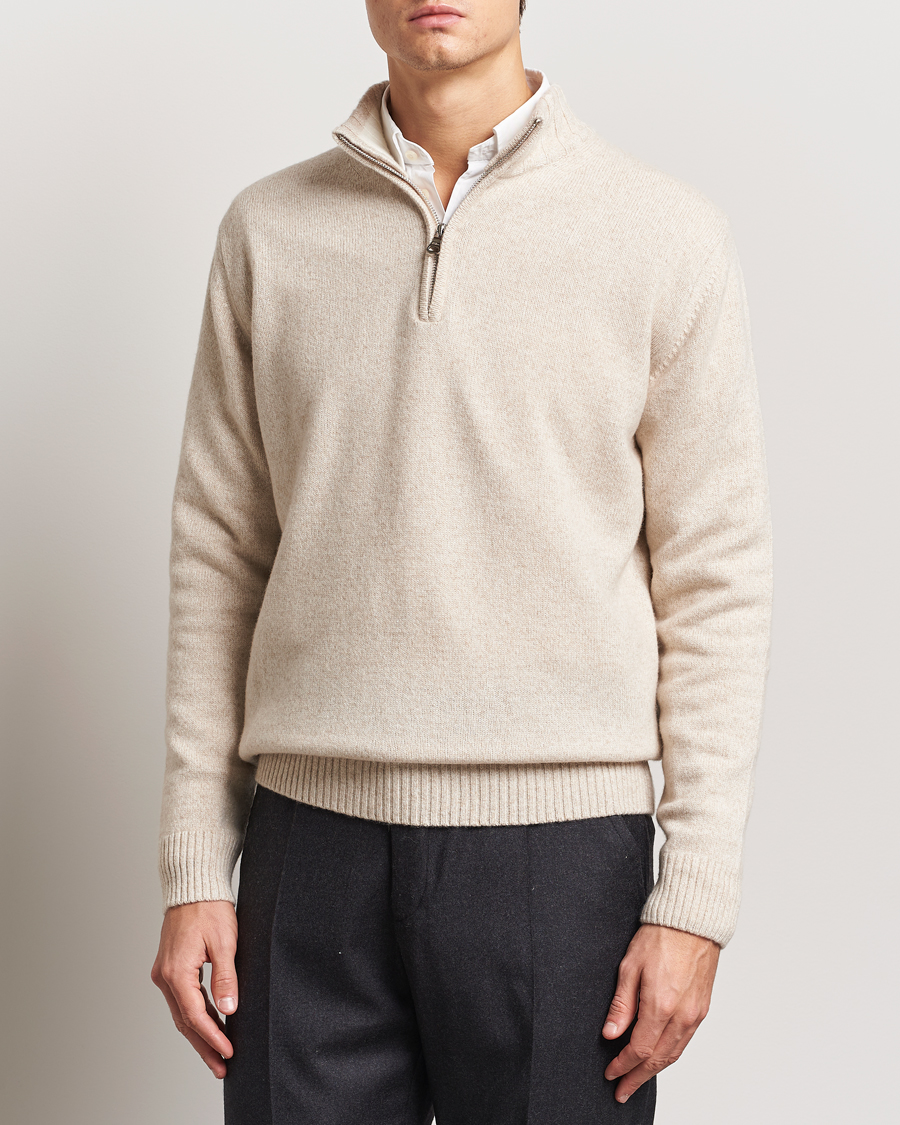 Men | Sweaters & Knitwear | Oscar Jacobson | Paul Wool/Cashmere Melange Half Zip Beige