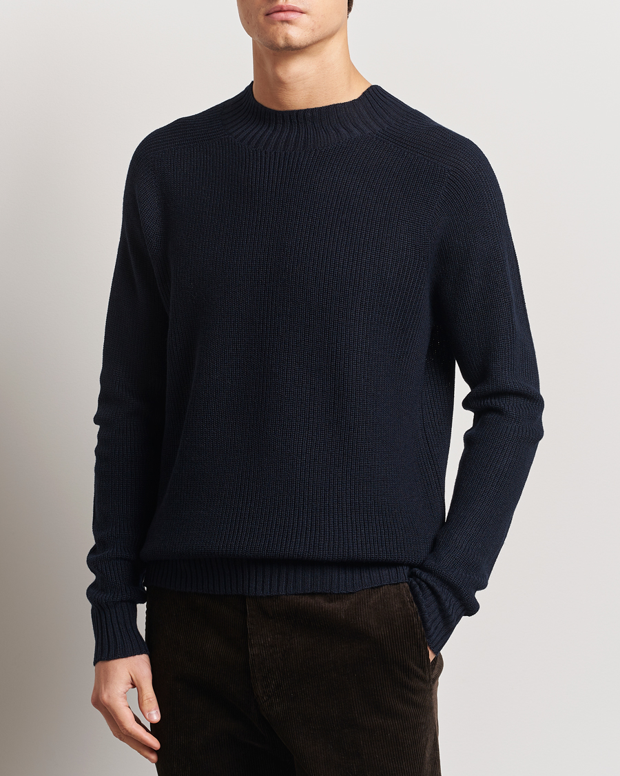 Men | Sweaters & Knitwear | Oscar Jacobson | Collins Knitted Wool Turtleneck Navy