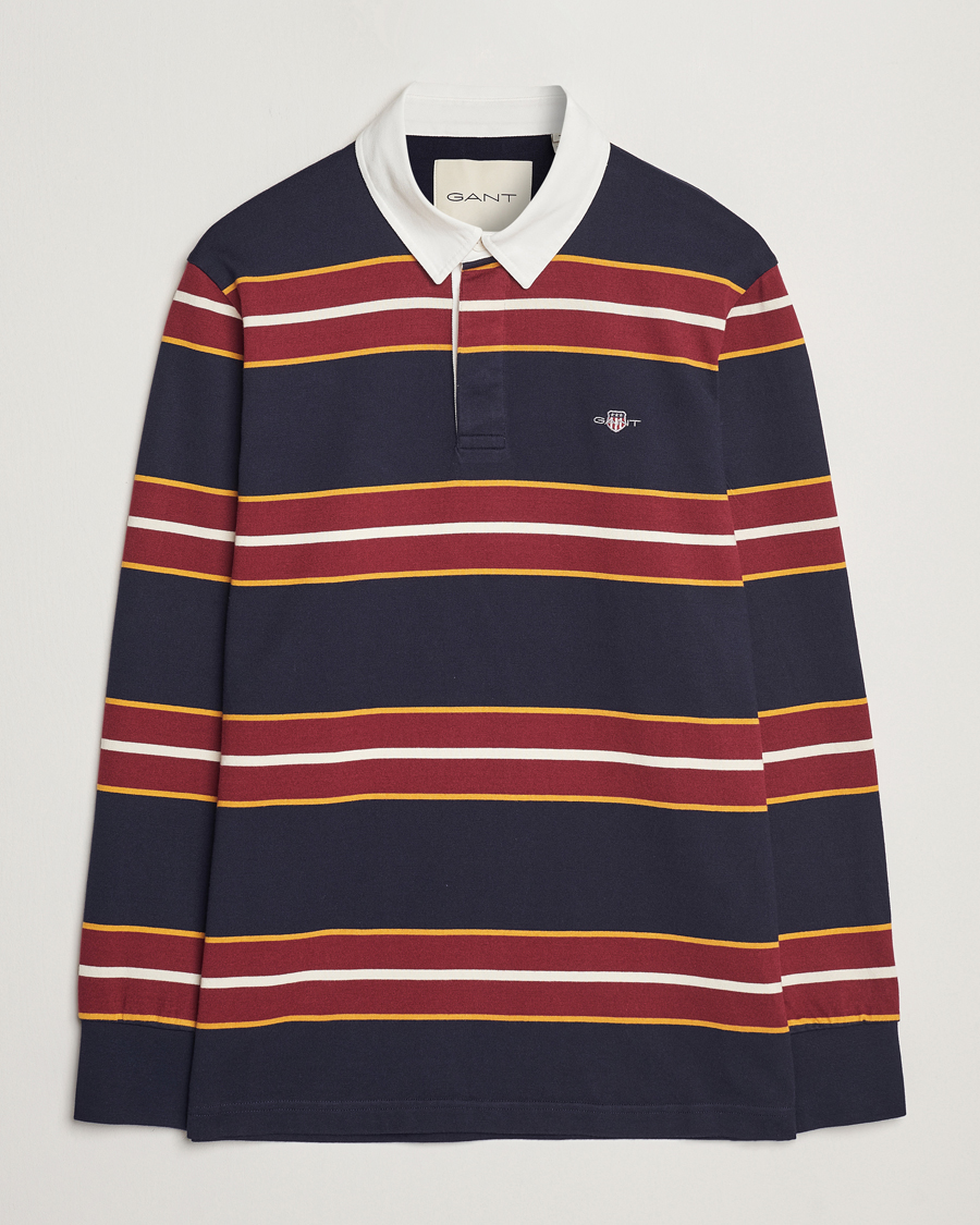 Men | Sweaters & Knitwear | GANT | Yarn Dyed Striped Heavy Rugger Evening Blue