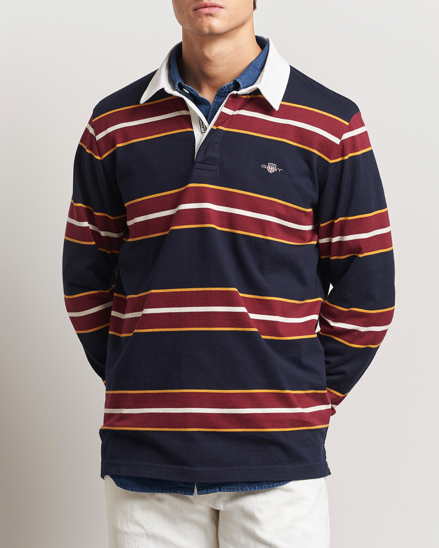 Men | Sweaters & Knitwear | GANT | Yarn Dyed Striped Heavy Rugger Evening Blue