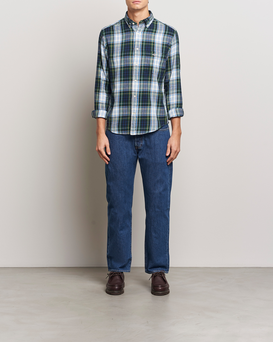 Men | Shirts | GANT | Regular Flannel Check Shirt Tartan Green