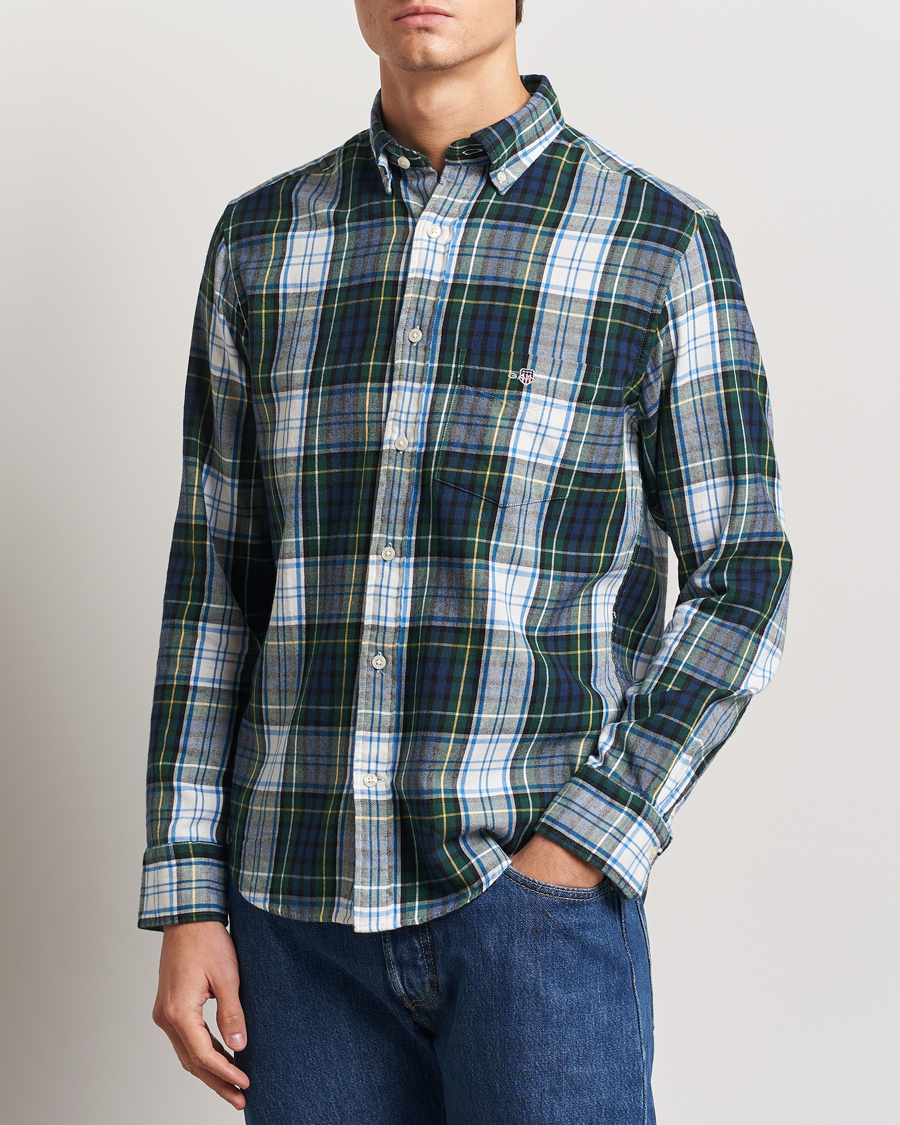 Men | Shirts | GANT | Regular Flannel Check Shirt Tartan Green