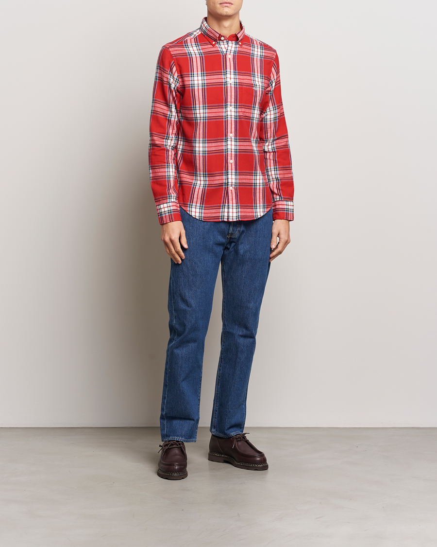 Men | Shirts | Gant | Regular Flannel Check Shirt Ruby Red