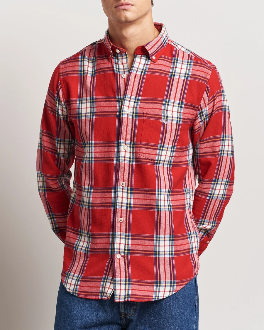 Men | Shirts | GANT | Regular Flannel Check Shirt Ruby Red
