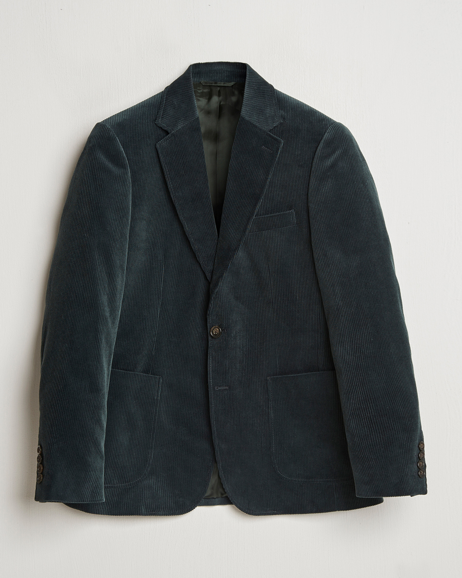 Men | Blazers | Gant | Slim Corduroy Suit Jacket Tartan Green