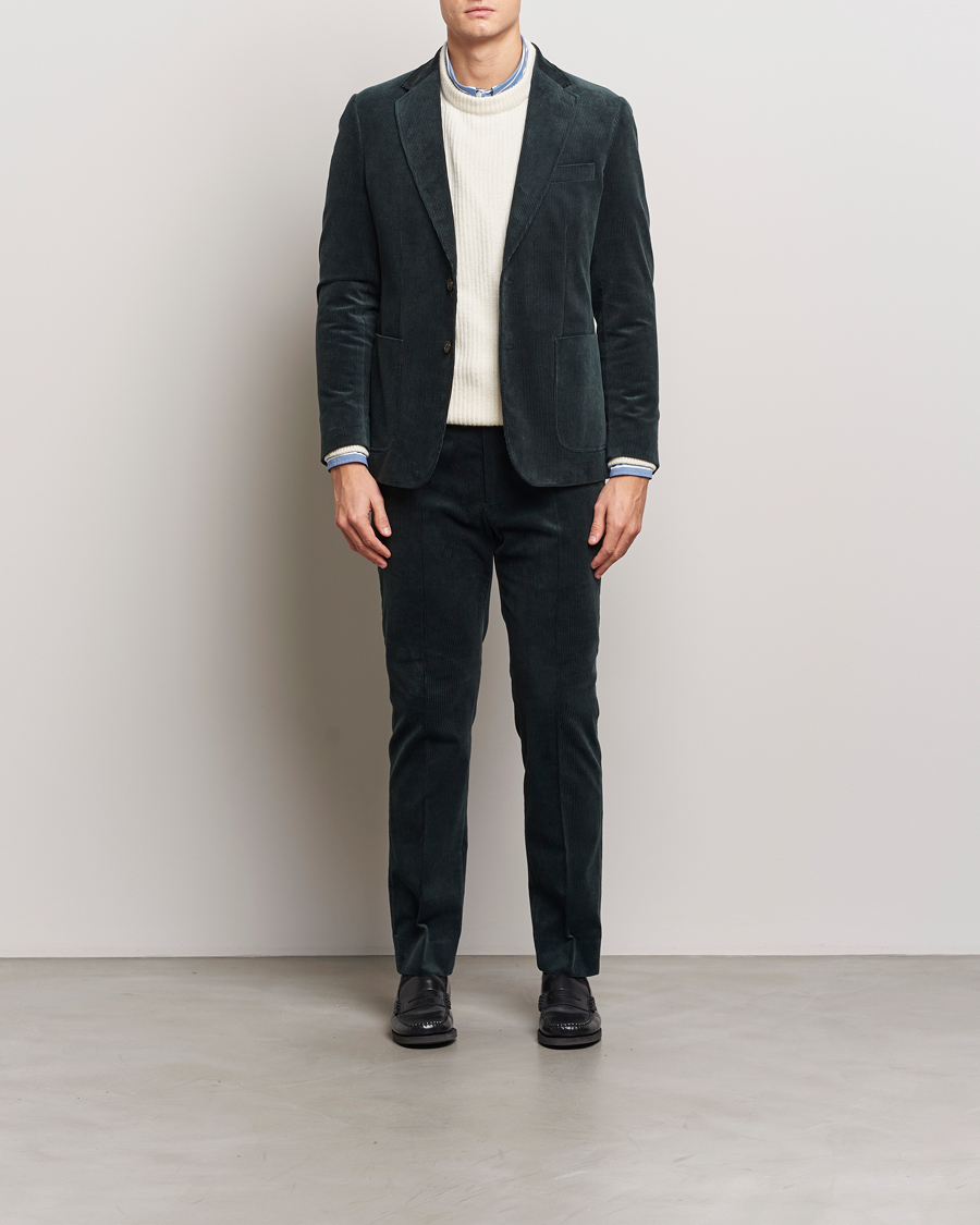 Men | Blazers | Gant | Slim Corduroy Suit Jacket Tartan Green