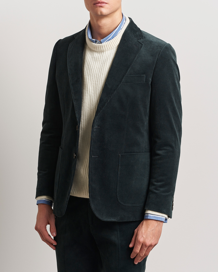 Men | Blazers | GANT | Slim Corduroy Suit Jacket Tartan Green