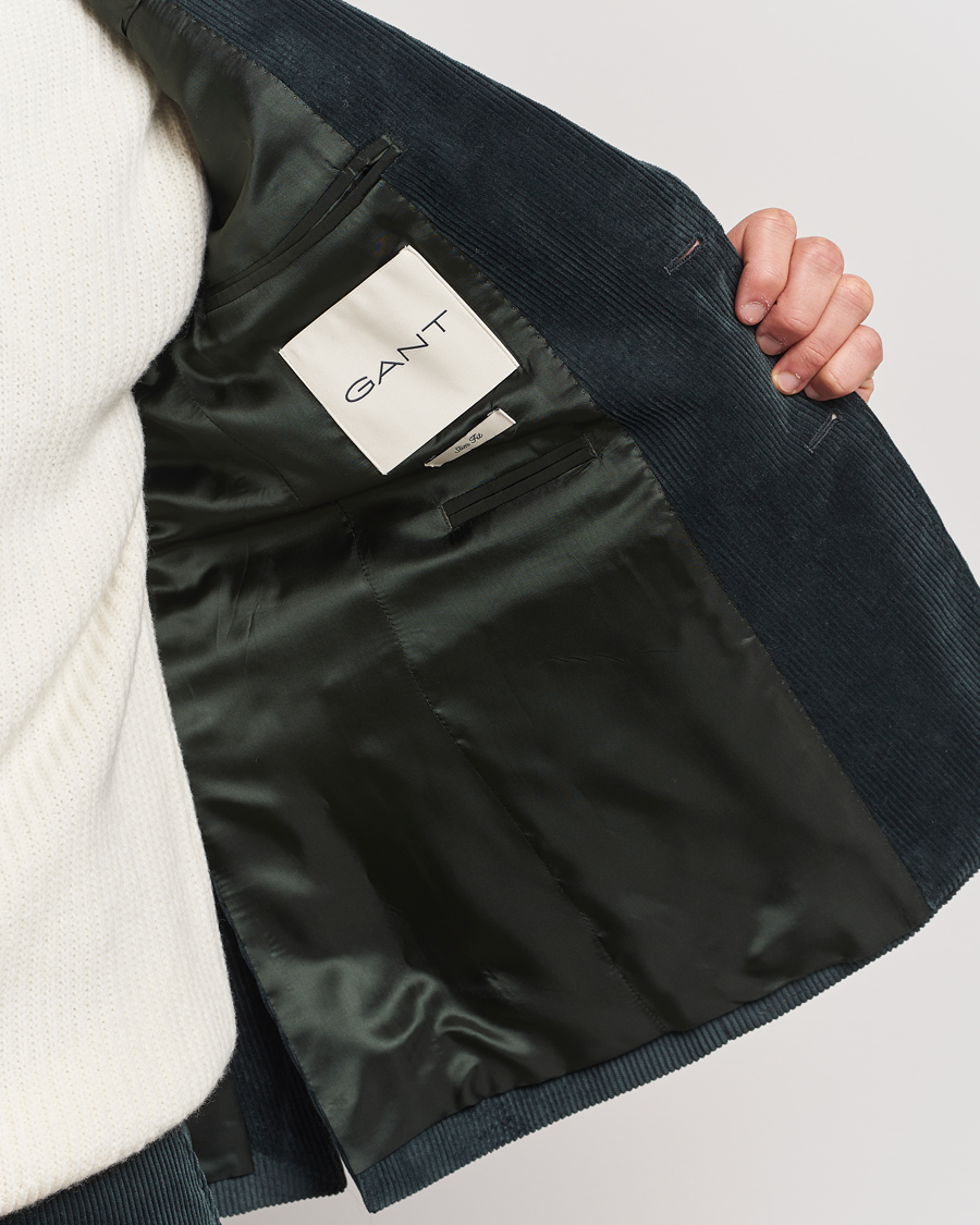 Men | Blazers | Gant | Slim Corduroy Suit Jacket Tartan Green
