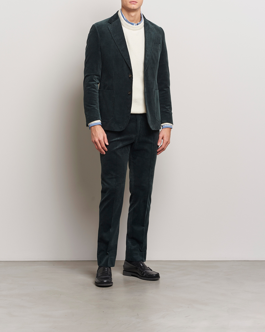 Men | Trousers | GANT | Slim Corduroy Suit Trousers Tartan Green