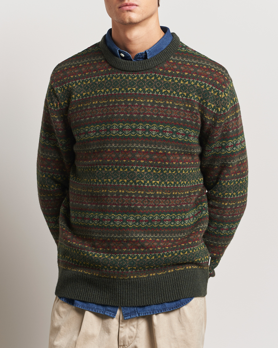 Men | Sweaters & Knitwear | GANT | Wool Fairisle Crew Neck Sweater Deepest Green