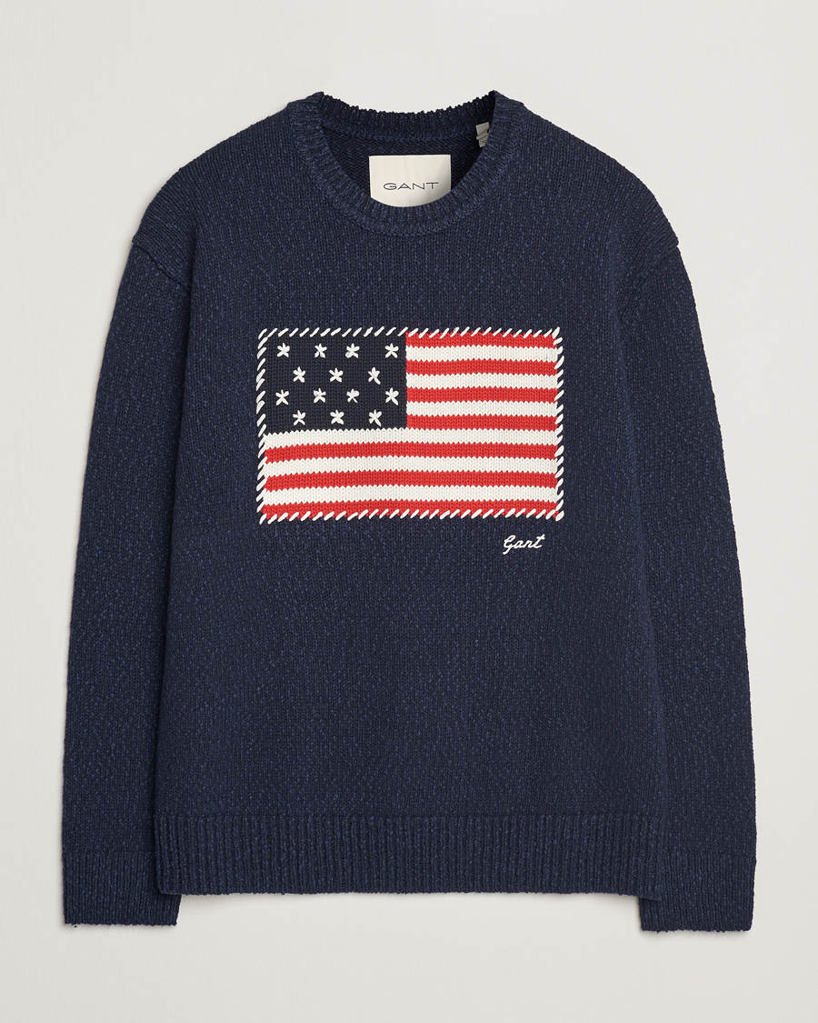 Men | Sweaters & Knitwear | GANT | Knitted Flag Sweater Evening Blue