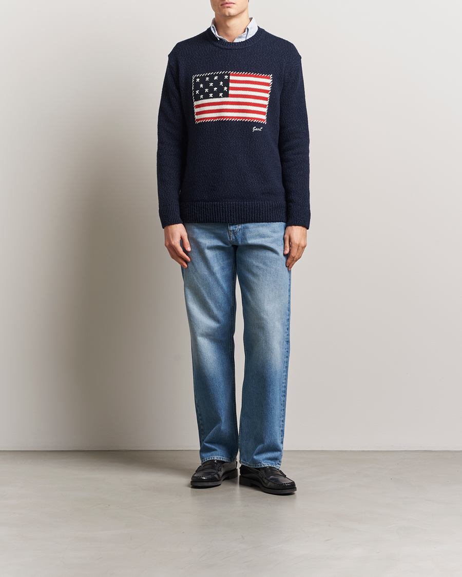 Men | Sweaters & Knitwear | GANT | Knitted Flag Sweater Evening Blue