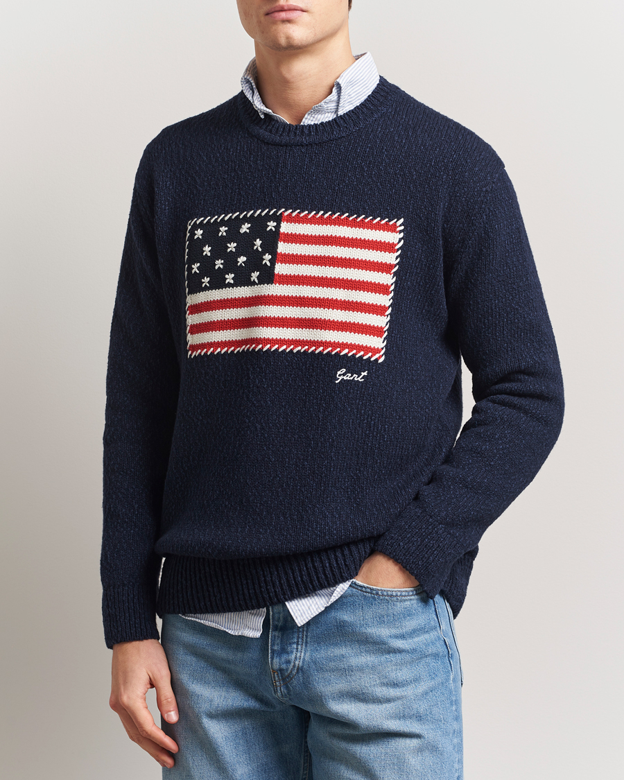 Men | Sweaters & Knitwear | GANT | Knitted Flag Sweater Evening Blue