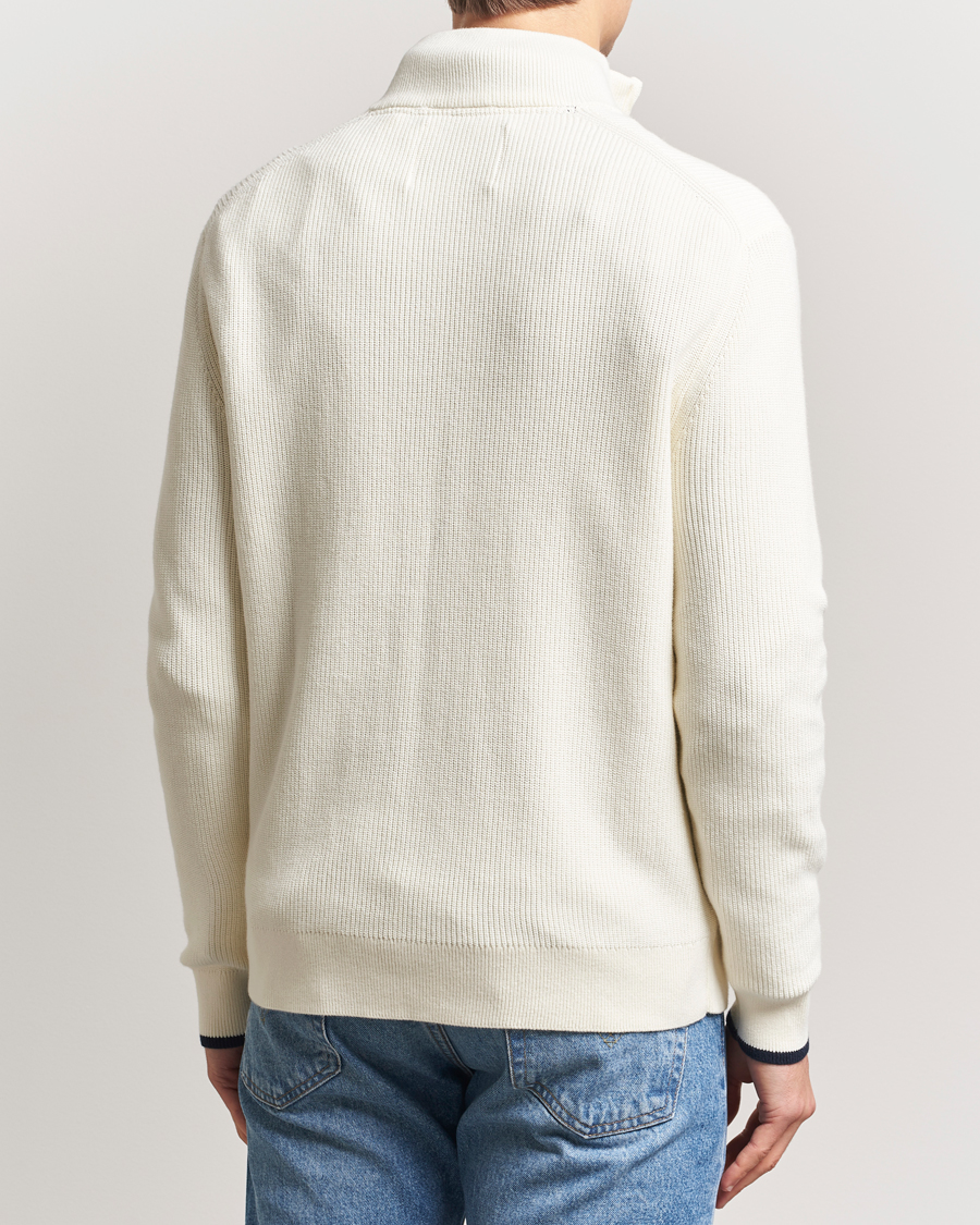 Men | Sweaters & Knitwear | GANT | Ribbed Cotton Half Zip Cream