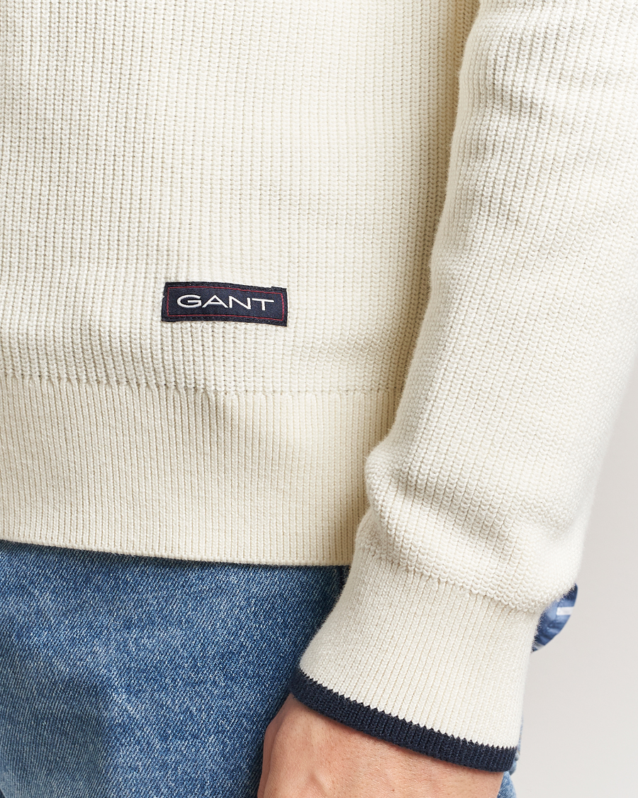 Men | Sweaters & Knitwear | GANT | Ribbed Cotton Half Zip Cream