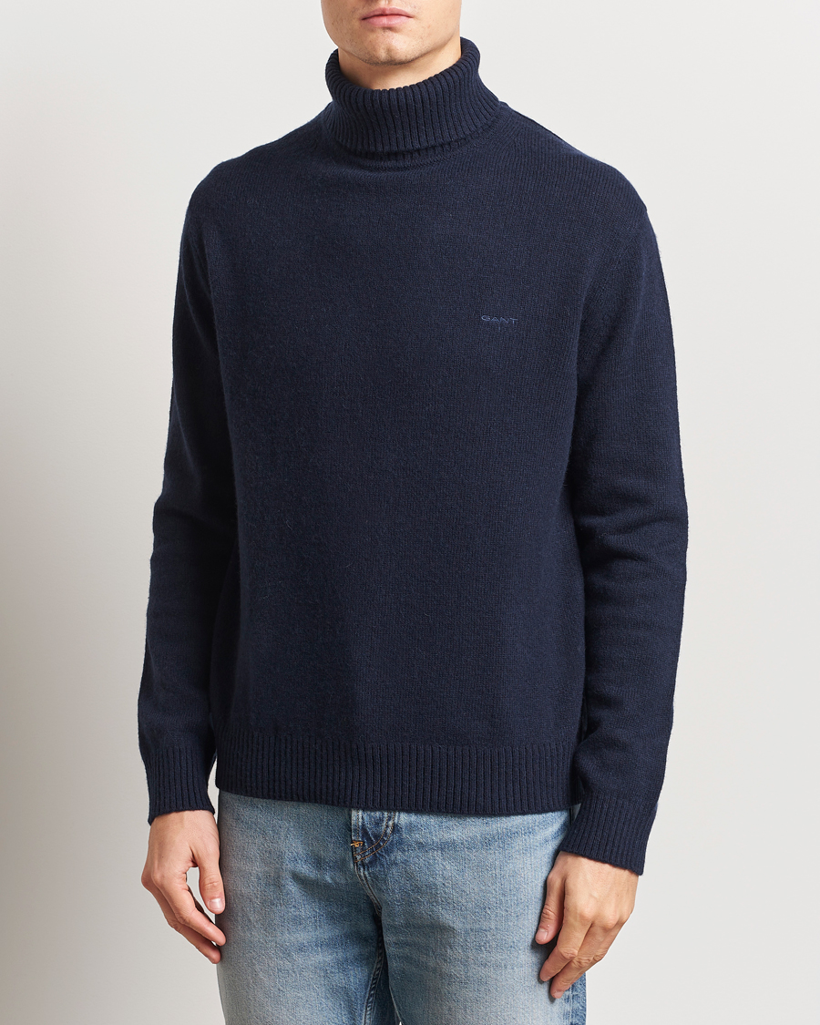 Men | Sweaters & Knitwear | GANT | Knitted Wool Turtleneck Evening Blue