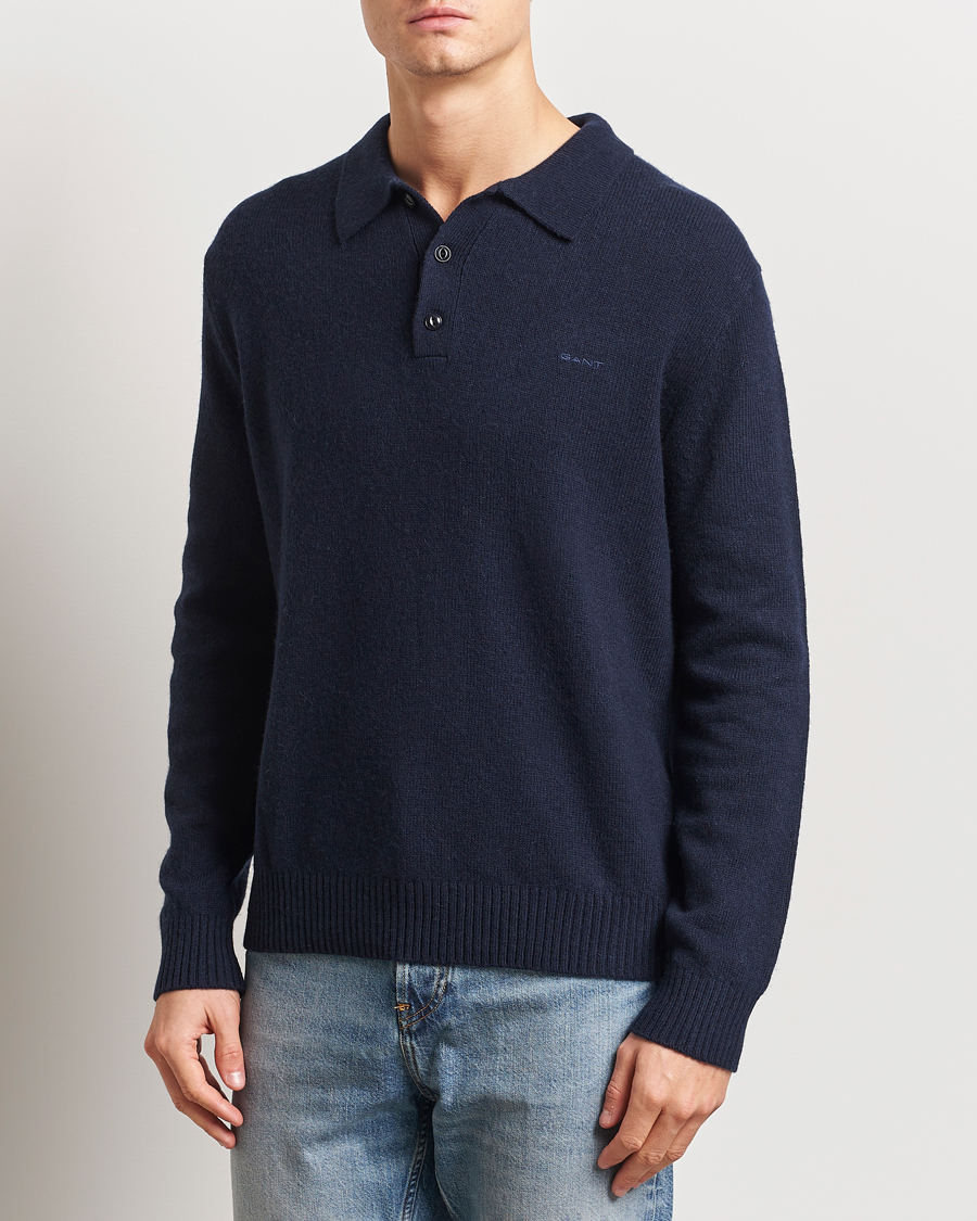 Men | Sweaters & Knitwear | GANT | Knitted Wool Polo Evening Blue