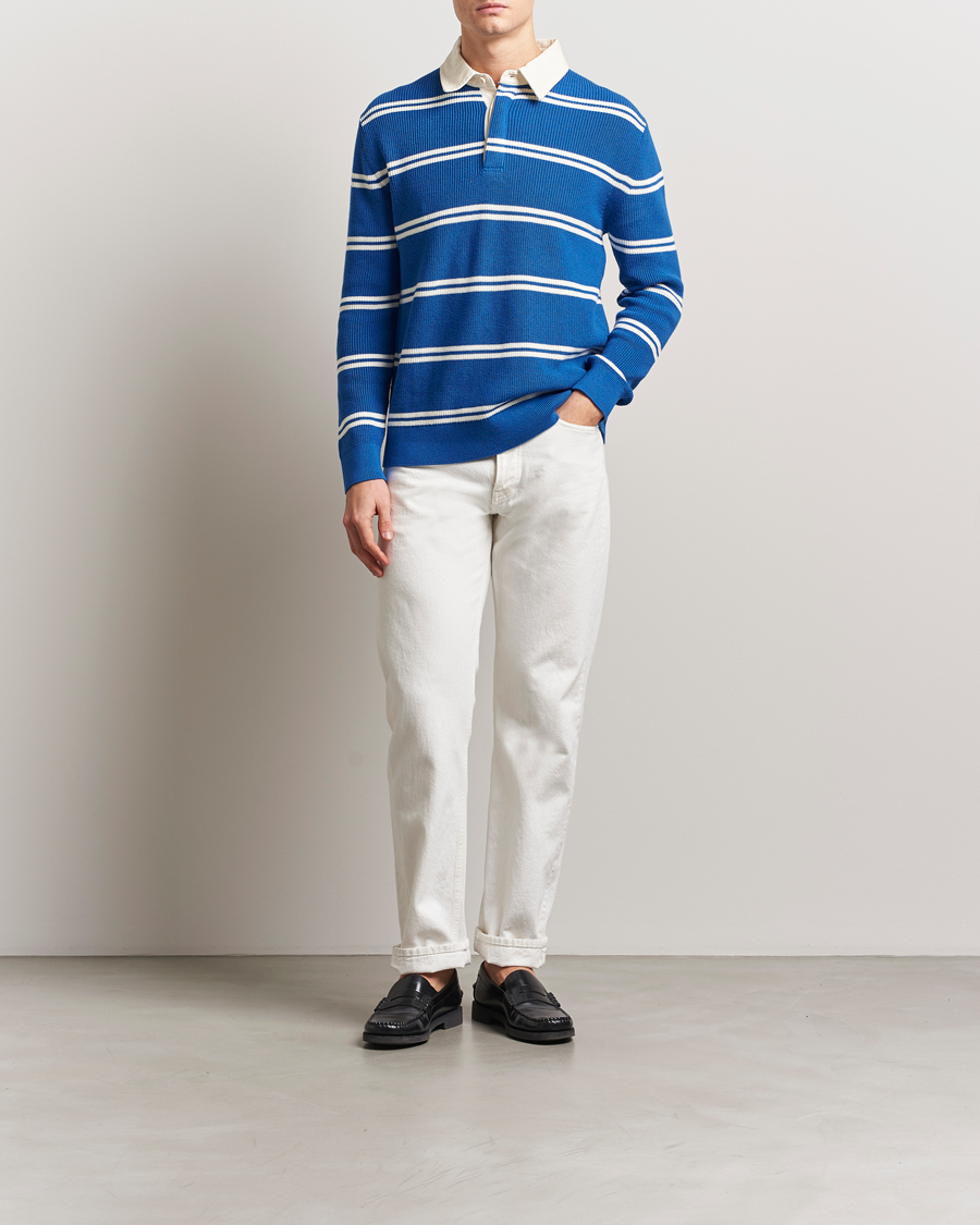Men | Sweaters & Knitwear | GANT | Ribbed Cotton Striped Rugger Lapis Blue
