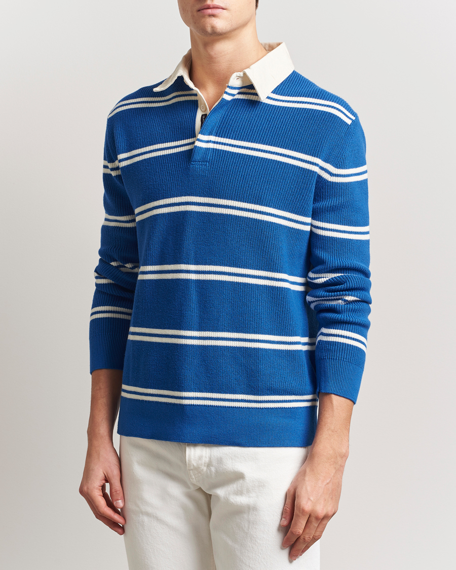 Men | Sweaters & Knitwear | GANT | Ribbed Cotton Striped Rugger Lapis Blue