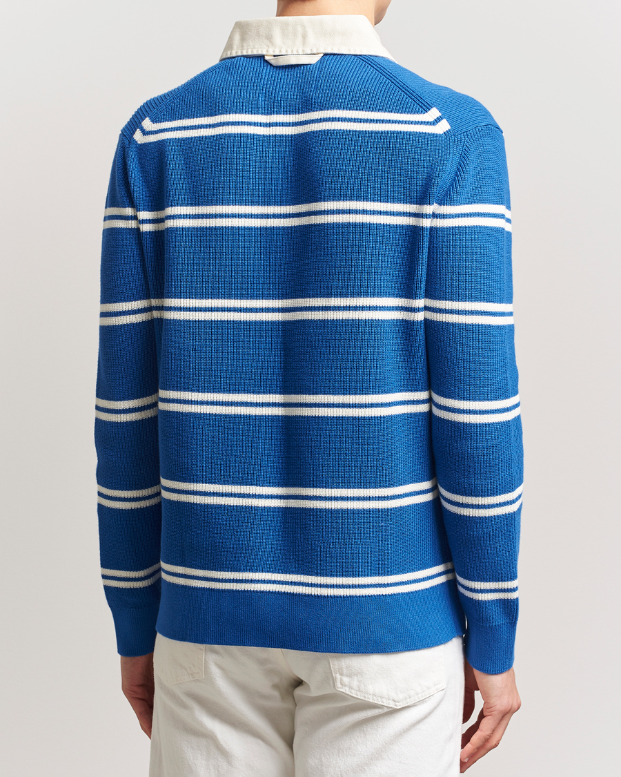 Men | Sweaters & Knitwear | GANT | Ribbed Cotton Striped Rugger Lapis Blue