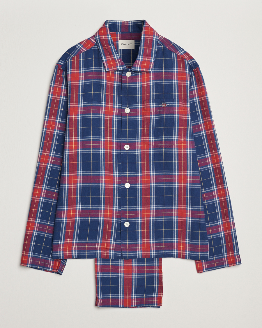Men | Pyjamas & Robes | GANT | Checked Flannel Pyjama Set Persian Blue