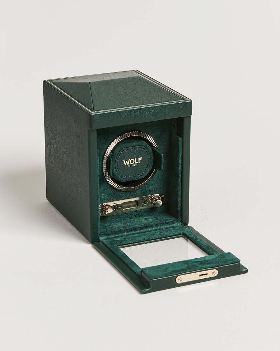 Men | Watch & Jewellery Boxes | WOLF | British Racing Single Watch Winder With Cover Green