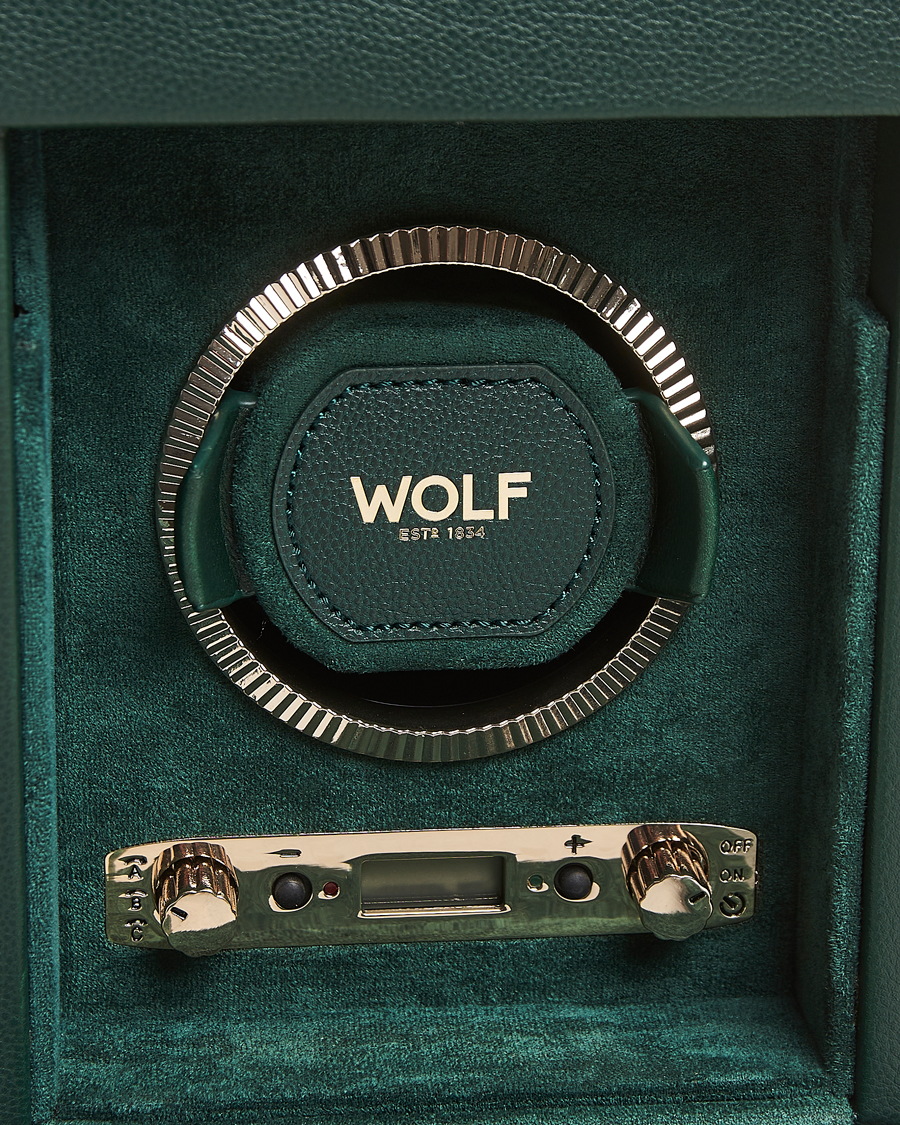 Men | Watch & Jewellery Boxes | WOLF | British Racing Single Watch Winder With Cover Green
