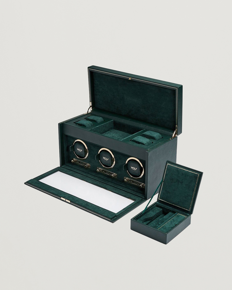 Men | Watch & Jewellery Boxes | WOLF | British Racing Triple Watch Winder With Storage Green