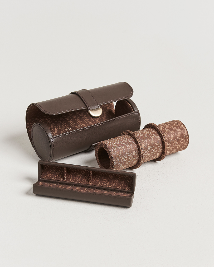 Men | Watch & Jewellery Boxes | WOLF | Triple Watch Roll Earth Coffee