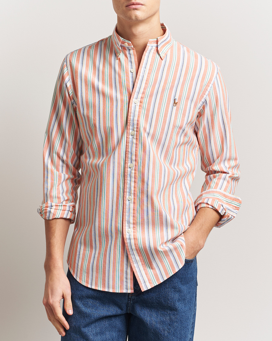 Men | Shirts | Polo Ralph Lauren | Custom Fit Striped Oxford Shirt Orange/White