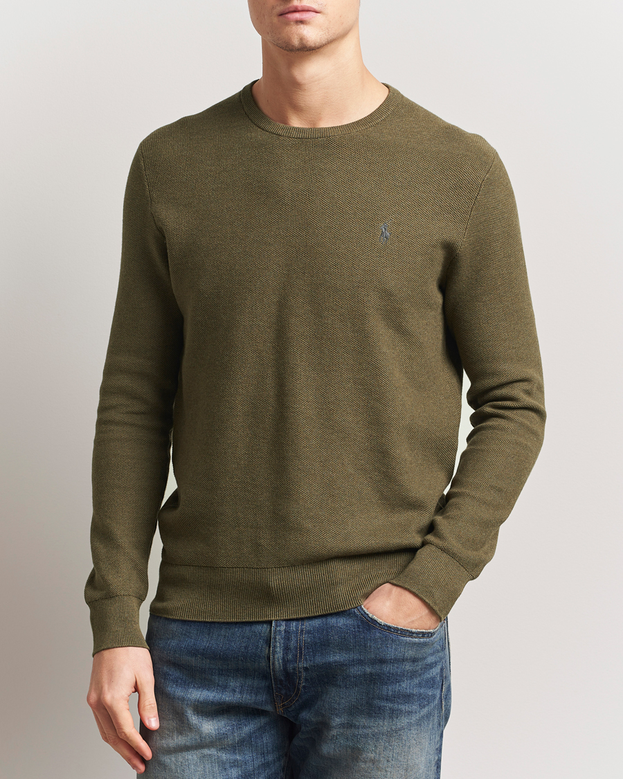 Men | Sweaters & Knitwear | Polo Ralph Lauren | Textured Cotton Crew Neck Sweater Cargo Olive Heather