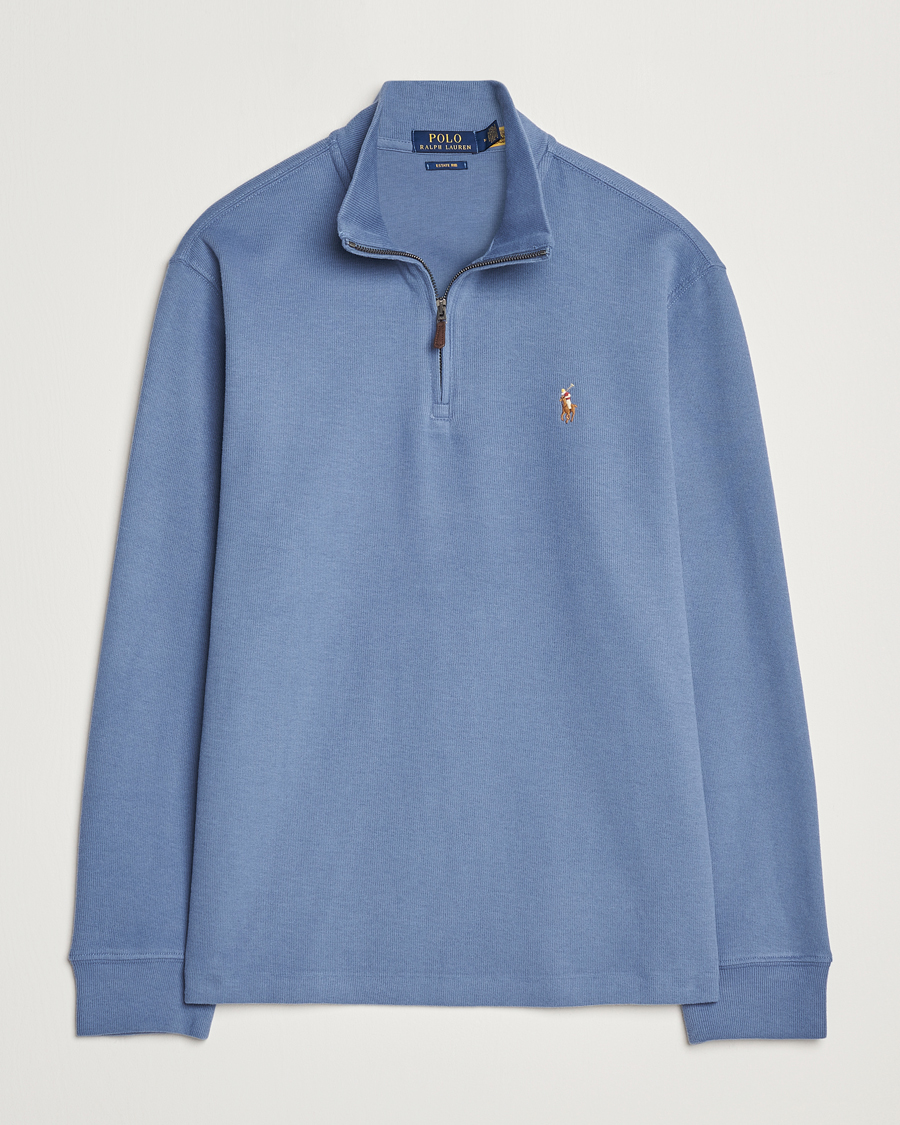 Men | Sweaters & Knitwear | Polo Ralph Lauren | Double Knit Jaquard Half Zip Sweater Capri Blue