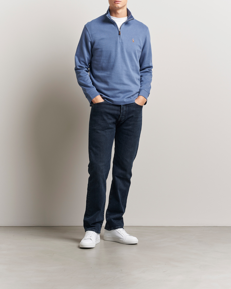 Men | Sweaters & Knitwear | Polo Ralph Lauren | Double Knit Jaquard Half Zip Sweater Capri Blue