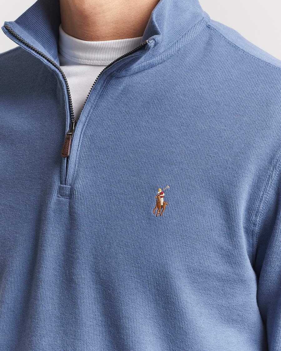 Men | Sweaters & Knitwear | Polo Ralph Lauren | Double Knit Jaquard Half Zip Sweater Capri Blue