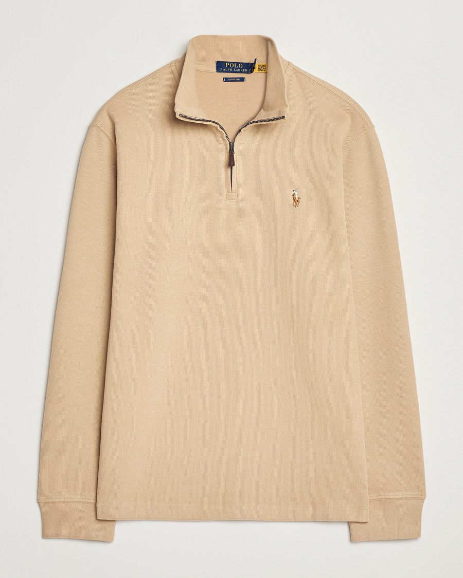 Men | Sweaters & Knitwear | Polo Ralph Lauren | Double Knit Jaquard Half Zip Sweater Coastal Beige