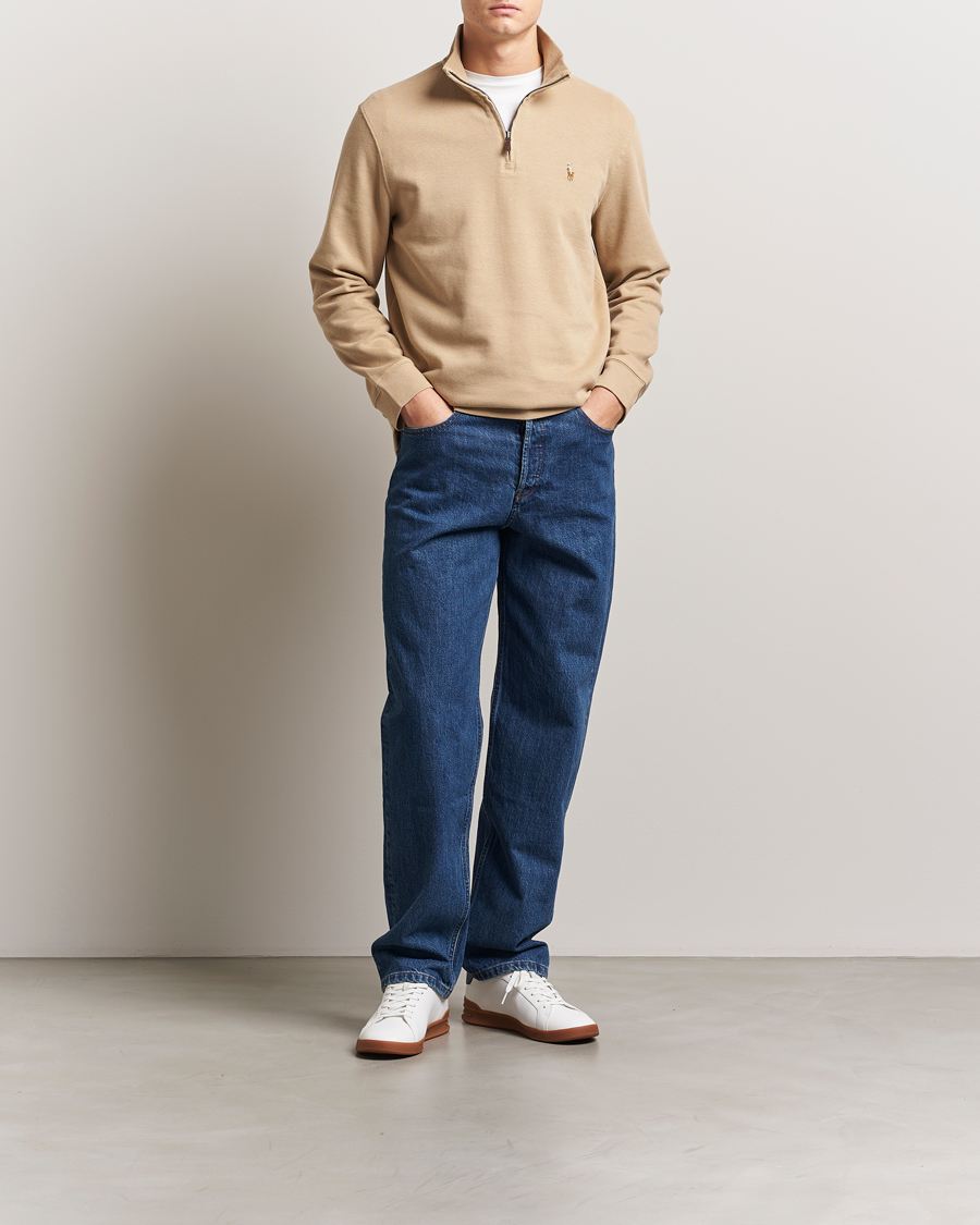 Men | Sweaters & Knitwear | Polo Ralph Lauren | Double Knit Jaquard Half Zip Sweater Coastal Beige