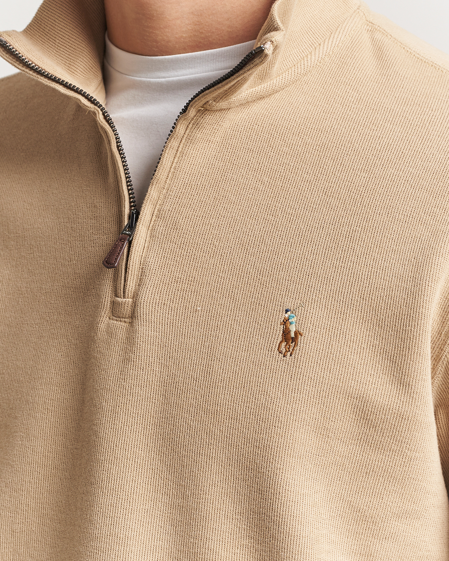 Men | Sweaters & Knitwear | Polo Ralph Lauren | Double Knit Jaquard Half Zip Sweater Coastal Beige