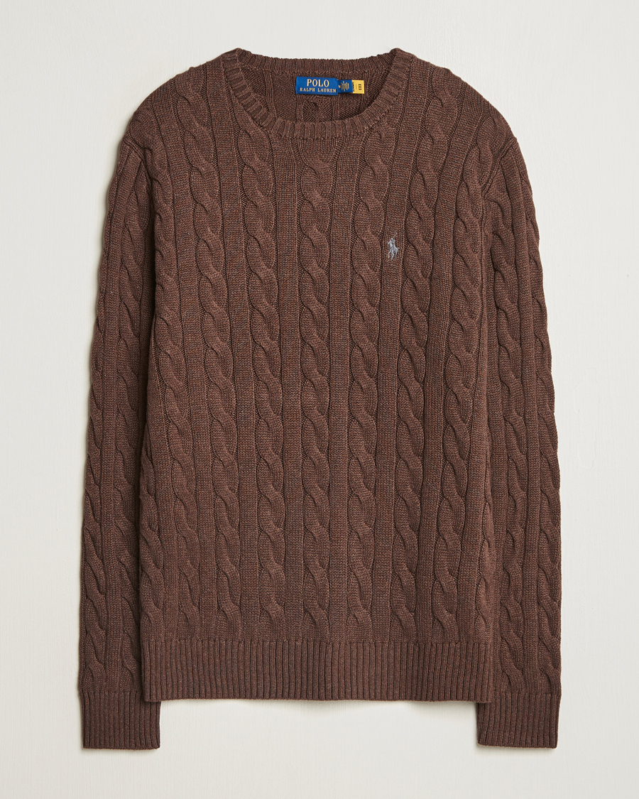 Men | Sweaters & Knitwear | Polo Ralph Lauren | Cotton Cable Pullover Dark Roast Melange