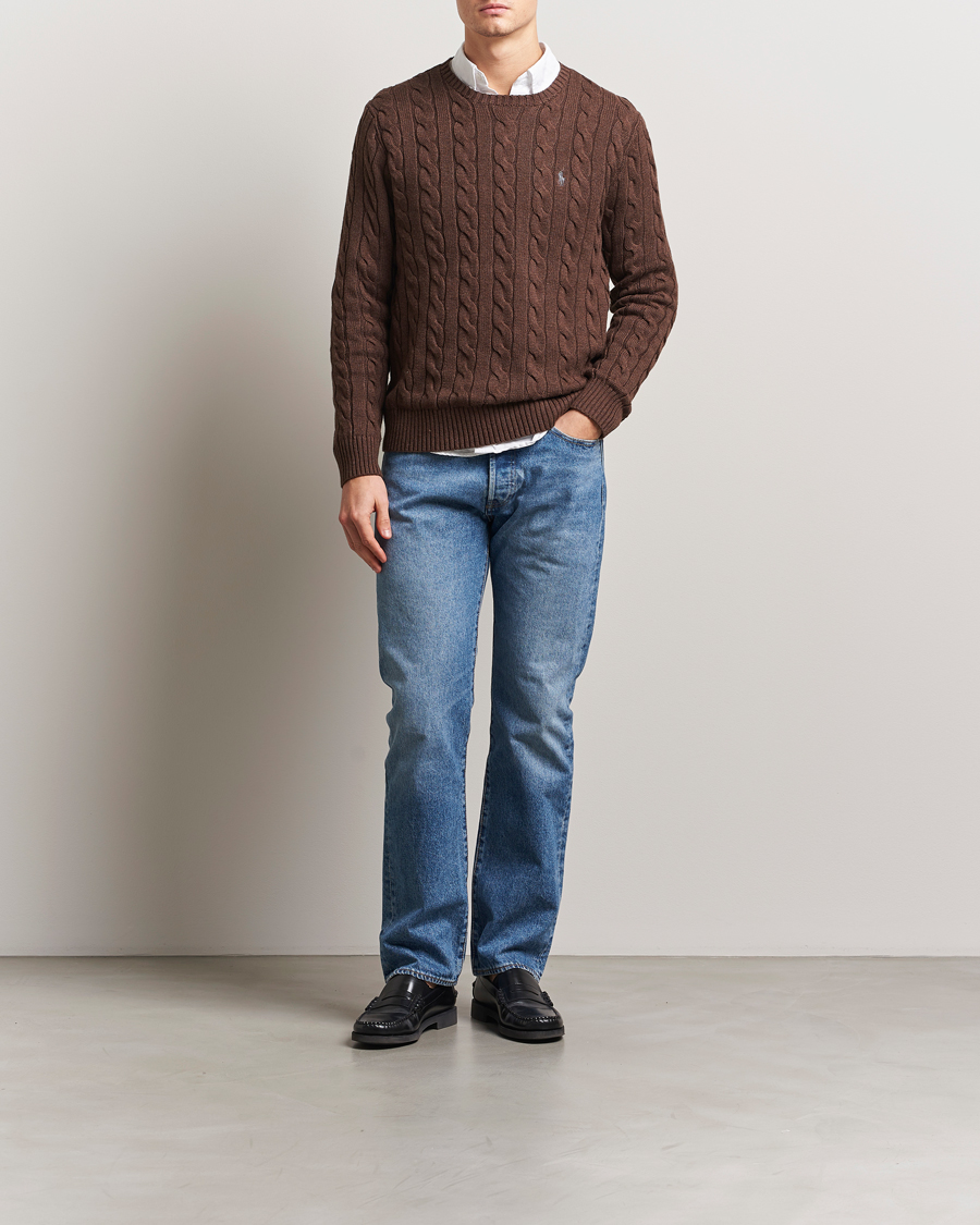 Men | Sweaters & Knitwear | Polo Ralph Lauren | Cotton Cable Pullover Dark Roast Melange