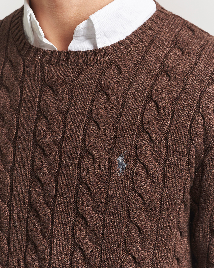 Men | Sweaters & Knitwear | Polo Ralph Lauren | Cotton Cable Pullover Dark Roast Melange