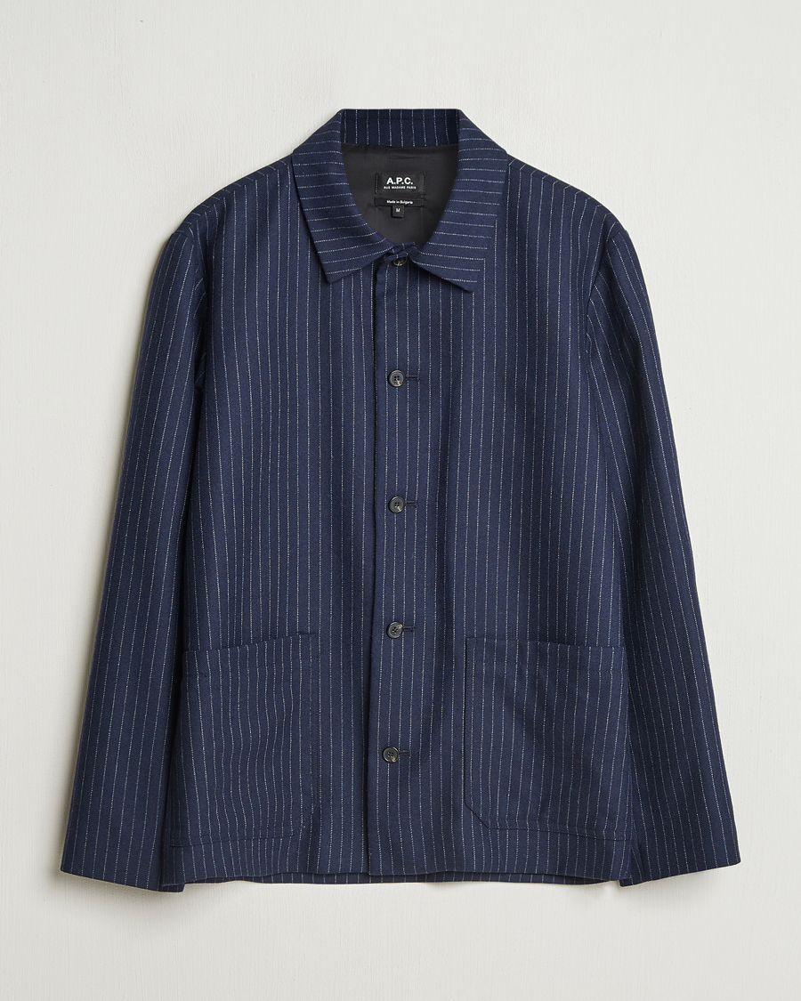Men | Coats & Jackets | A.P.C. | Wool Pinstriped Shirt Jacket Dark Navy