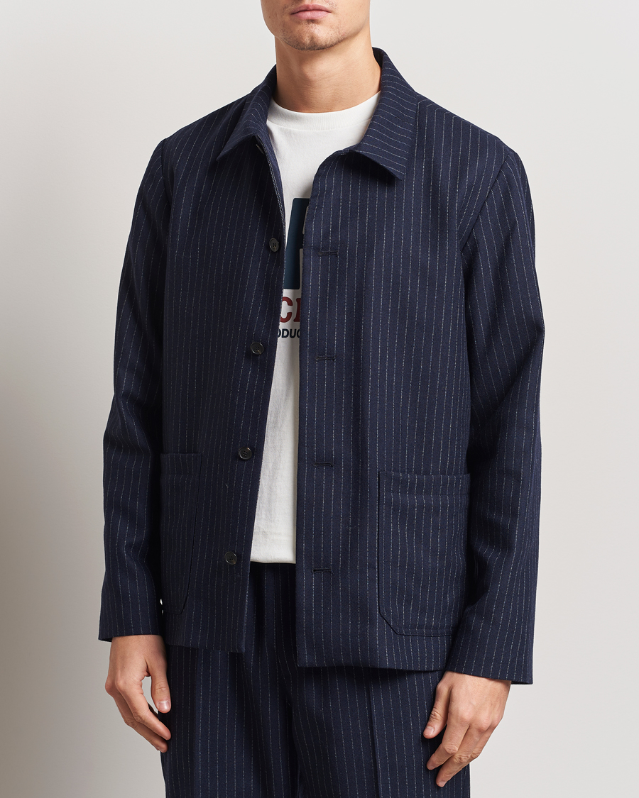 Men | Coats & Jackets | A.P.C. | Wool Pinstriped Shirt Jacket Dark Navy